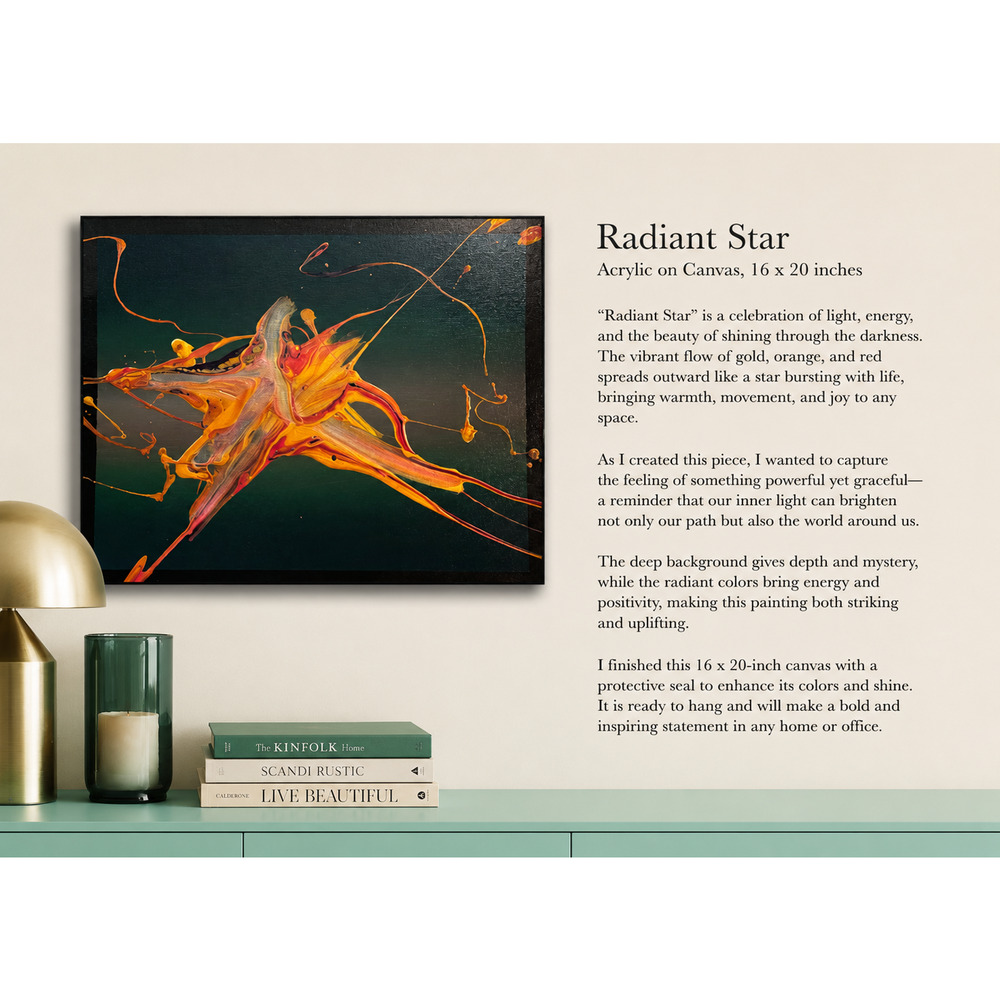 Radiant Star One Of a Kind 16 x 20 Acrylic Abstract Art Painting on Canvas